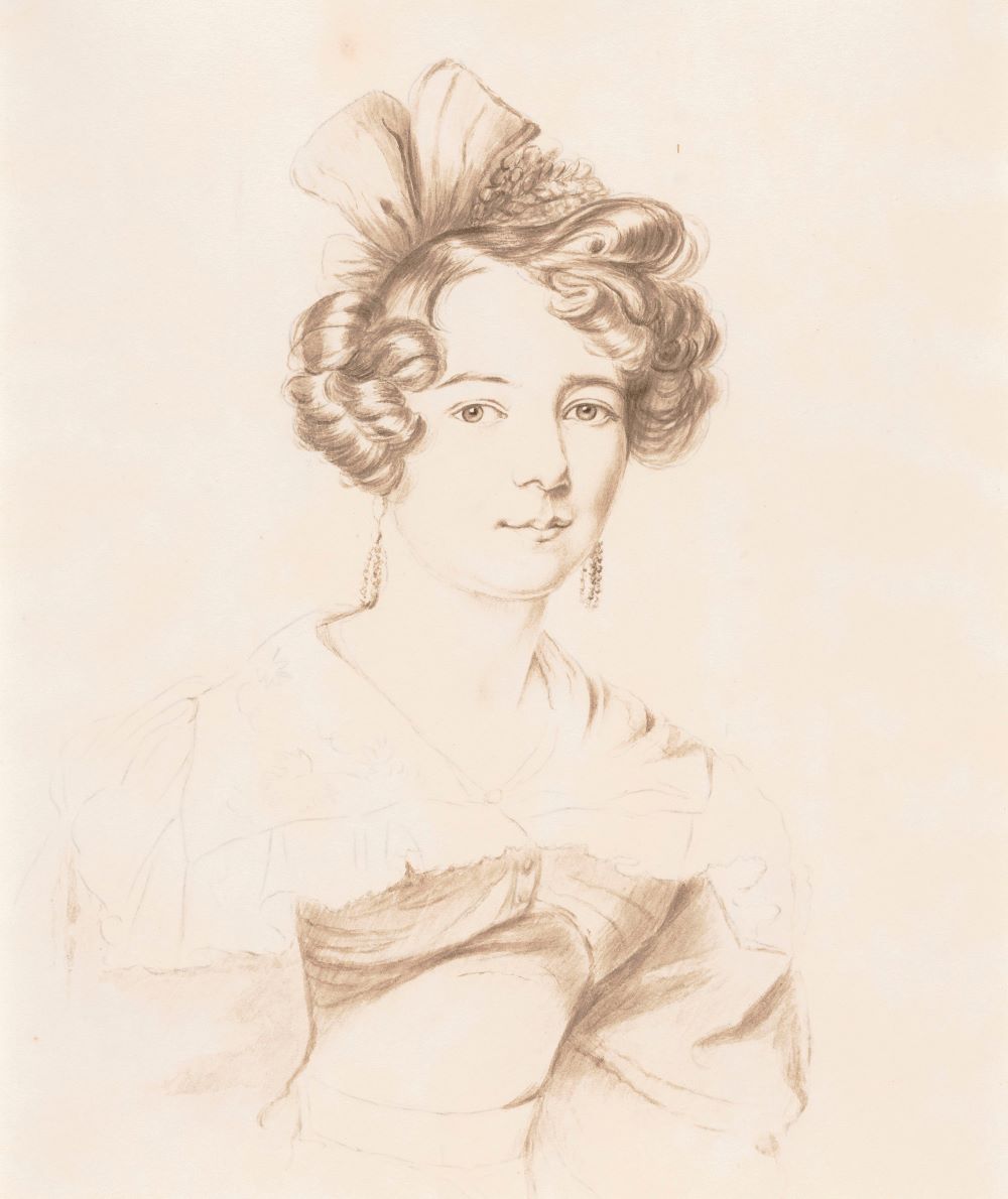 sketch of white female in fancy attire