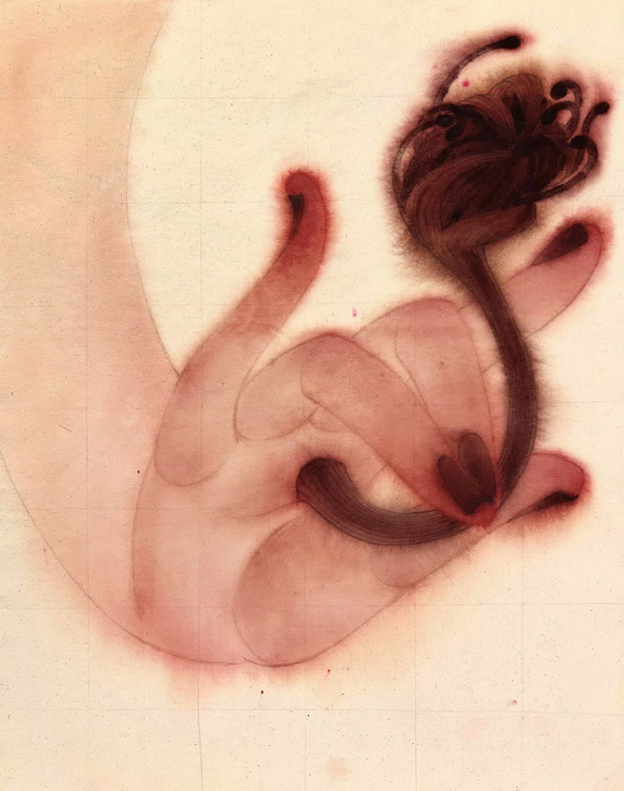 Screenshot 2026-03-25 142422 Stylized depiction of a hand holding a flower made with acrylic on raw canvas.